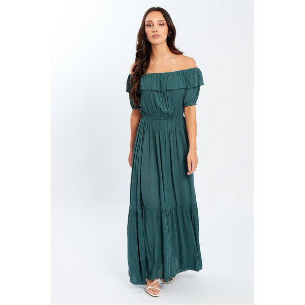 【送料無料】 ビー ユー レディース ワンピース トップス Bardot Crinkle Maxi Dress Green