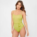 【送料無料】 ビー ユー レディース 上下セット 水着 Textured Belted Swimsuit Lime