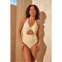 【送料無料】 ビー ユー レディース 上下セット 水着 Gingham Cut Out Swimsuit Yellow(4)