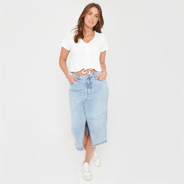 【送料無料】 ビー ユー レディース スカート ボトムス You Denim Midi Skirt Light Wash