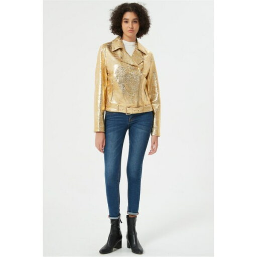 【送料無料】 ビー ユー レディース ジャケット・ブルゾン アウター Metallic Biker Jacket Gold 【送料無料】 ビー ユー レディース ジャケット・ブルゾン アウター Metallic Biker Jacket Gold