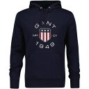 【送料無料】 ガント メンズ パーカー・スウェット アウター PRINT SWEAT HOODIE GREY MELANGE S Evening Blue