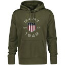 【送料無料】 ガント メンズ パーカー・スウェット アウター PRINT SWEAT HOODIE GREY MELANGE S Juniper Green