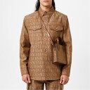 【送料無料】 ヴェルサーチ メンズ シャツ トップス Allover Logo Overshirt Brown Beige