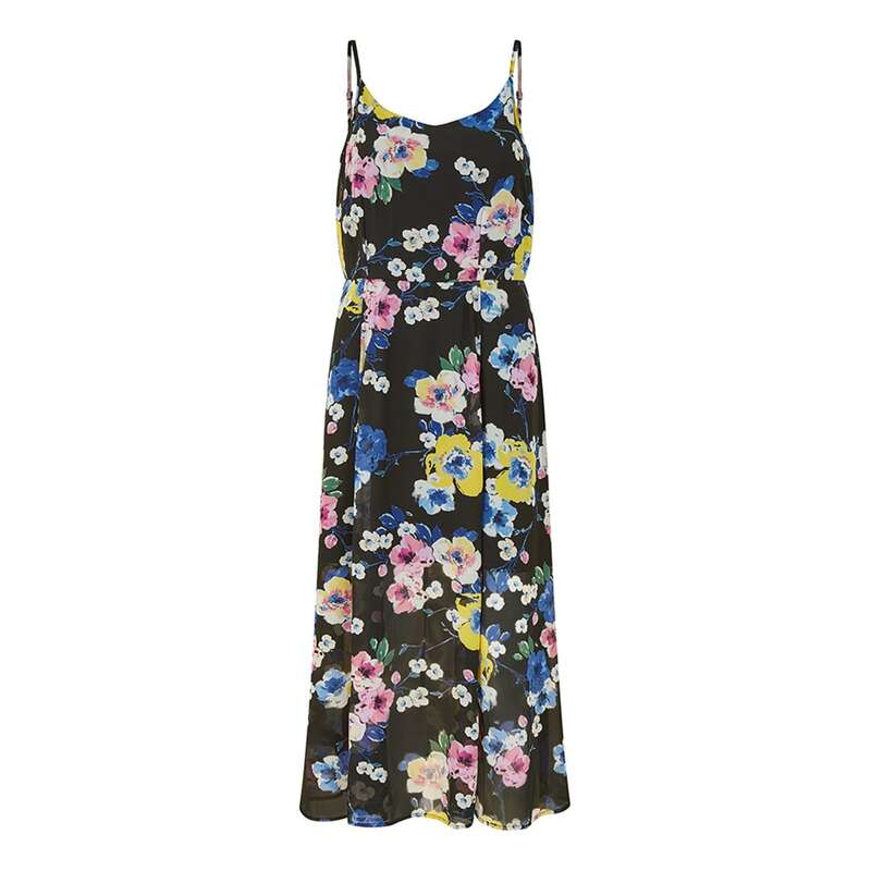 Yumi Kim Women's Tops Dress Midi Dress Floral Print Midi Flower Yumi Black Floral Strappy Midi Dress Black