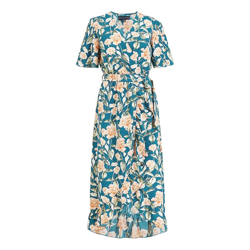 メラロンドン レディース トップス ワンピース ミディワンピース フラワー柄 プリント ミディ フラワー Mela London Teal Floral Print Wrap Midi Dress Teal ティール