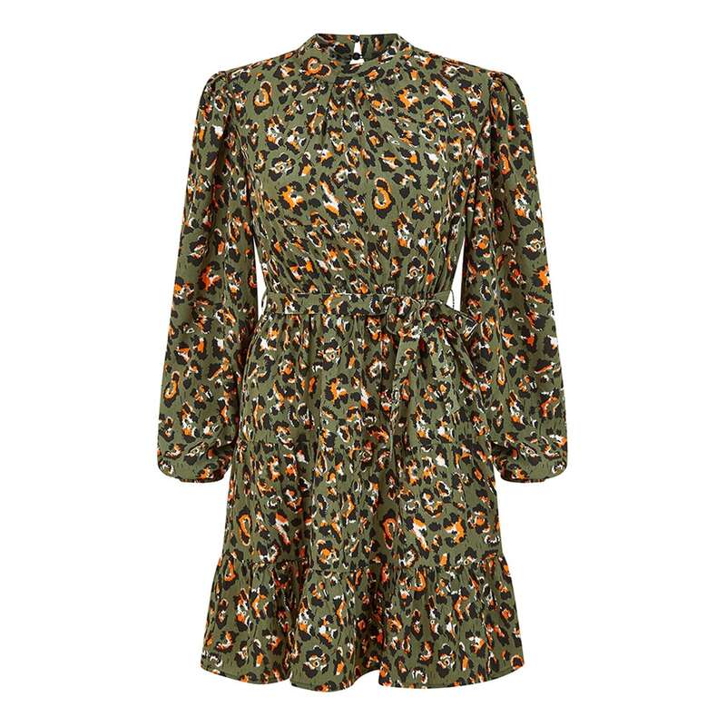 【送料無料】 メラロンドン レディース ワンピース トップス Mela London Green Animal Print Skater Dress Green