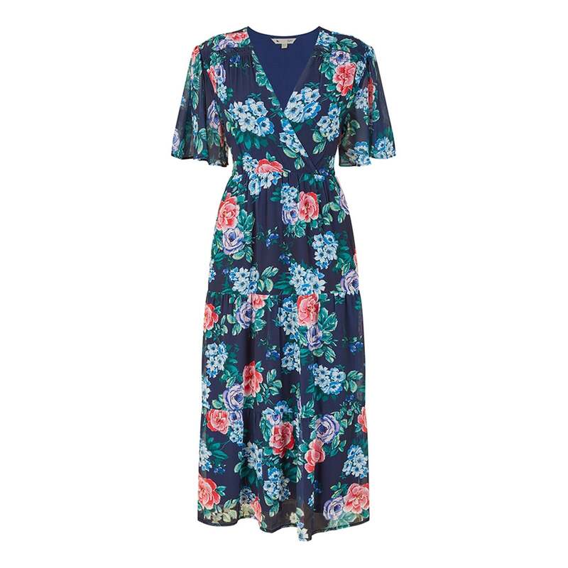 ユミキム レディース トップス ワンピース ティアード ミディワンピース フラワー柄 ミディ フラワー Yumi Green Floral Tiered Hem Midi Dress Navy ネイビー