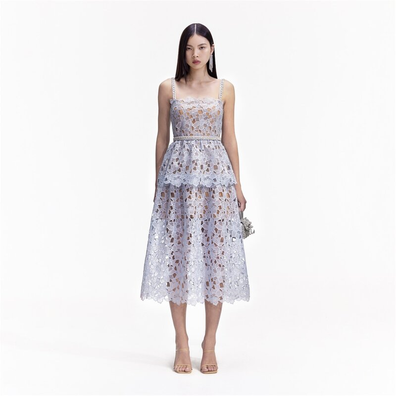 【送料無料】 セルフポートレイト レディース ワンピース トップス Organza Lace Midi Dress Blue