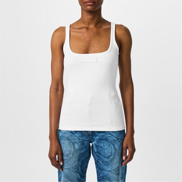 【送料無料】 ヴェルサーチ レディース シャツ トップス Versace Rib Tank Ld44 Optical White