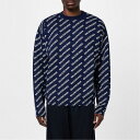 【送料無料】 バレンシアガ メンズ ニット・セーター アウター Logo Intarsia Cotton Blend Jumper Navy/White