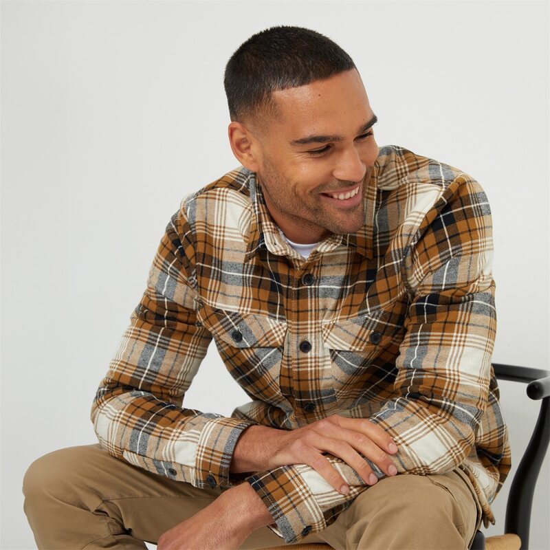 【送料無料】 スリードベア メンズ ジャケット・ブルゾン アウター Borg Lined Check Shacket Camel