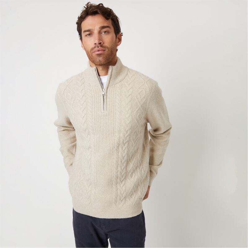 【送料無料】 スリードベア メンズ ニット・セーター アウター Cable Knit Detail Quarter Zip Jumper Natural