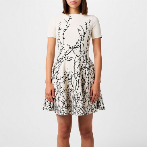 【送料無料】 アレキサンダー・マックイーン レディース ワンピース トップス Cream Dress With Decorative Pattern IVORY/BLACK 【送料無料】 アレキサンダー・マックイーン レディース ワンピース トップス Cream Dress With Decorative Pattern IVORY/BLACK