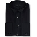 ダブルトゥー メンズ シャツ トップス King Size Wing Collar Stitch Pleat Dress shirt Black