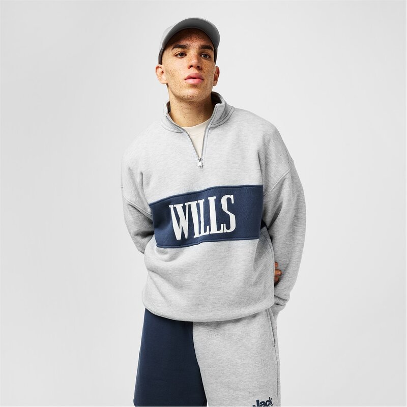 ジャック ウィルス メンズ アウター パーカー・スウェット ハーフジップ ロゴ フリース Jack Wills Log..