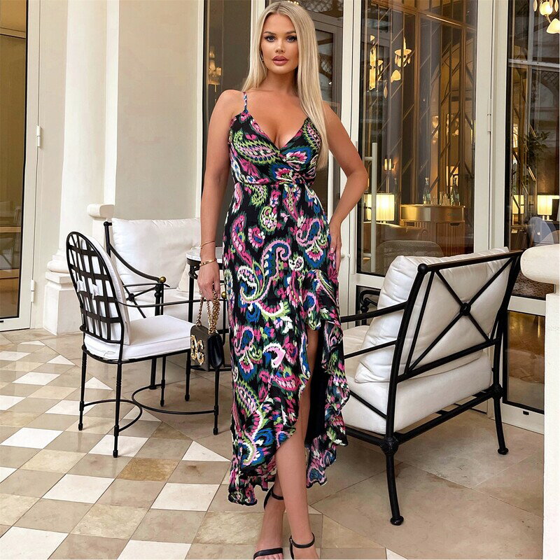 액스 파리 여성 탑스 원피스 미디 원피스 프린트 미디 AX Paris Multi Printed Wrap Over Strappy Midi Dress Multi 멀티 컬러