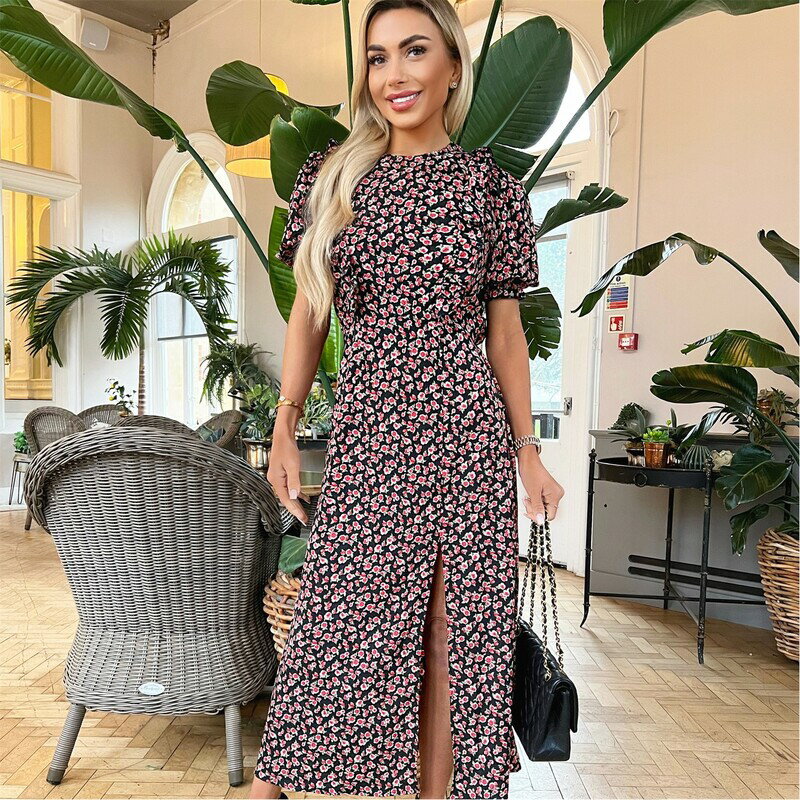 액스 파리 여성 탑스 원피스 미디 원피스 프린트 미디 AX Paris Multi Rose Printed Frill Detail Midi Dress Multi 멀티 컬러