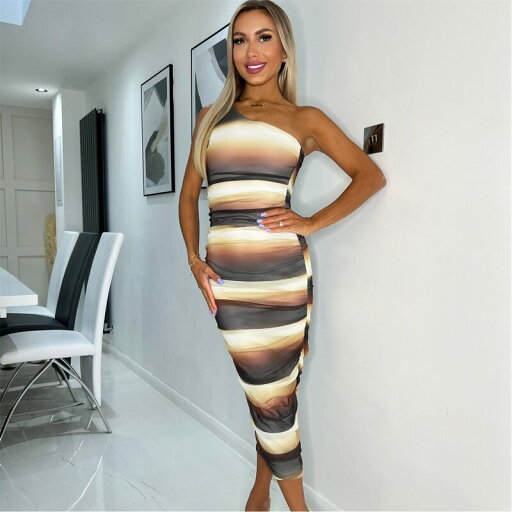 【送料無料】 アックスパリ レディース ワンピース トップス Brown Ombre Printed Mesh One Shoulder Bodycon Midi Dress Brown 【送料無料】 アックスパリ レディース ワンピース トップス Brown Ombre Printed Mesh One Shoulder Bodycon Midi Dress Brown