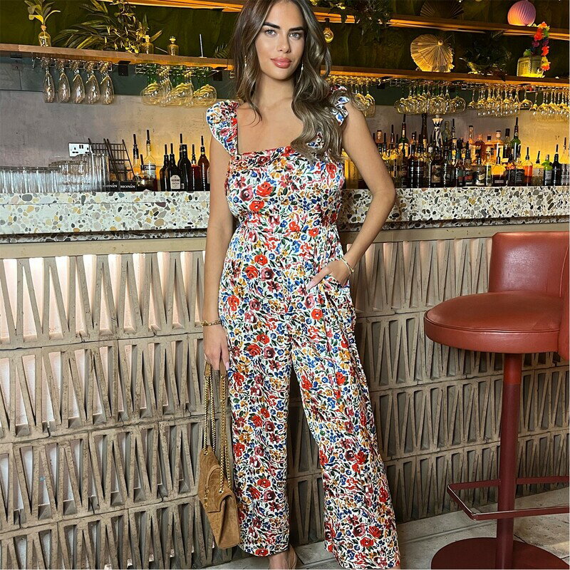アックスパリ レディース トップス ワンピース フラワー柄 プリント ジャンプスーツ フラワー AX Paris Multi Floral Print Frill Strap Jumpsuit Multi マルチカラー