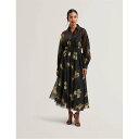 【送料無料】 テッドベーカー レディース ワンピース トップス Liorral Printed Organza Belted Maxi Dress black