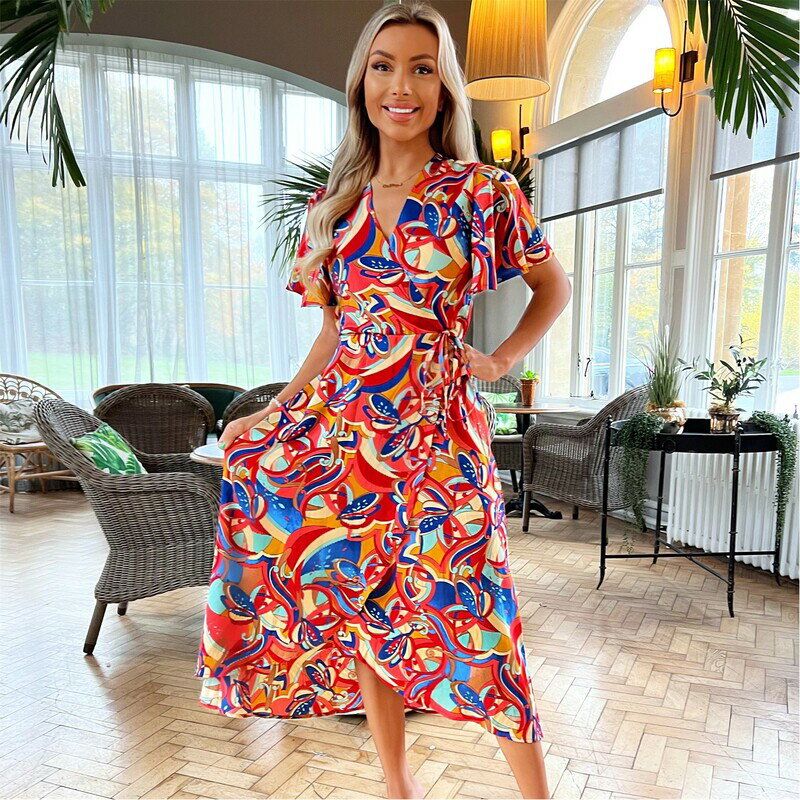 Wrap - アックスパリ レディース トップス ワンピース ミディワンピース プリント ミディ AX Paris Printed Butterfly Sleeve Wrap Midi Dress Multi マルチカラー