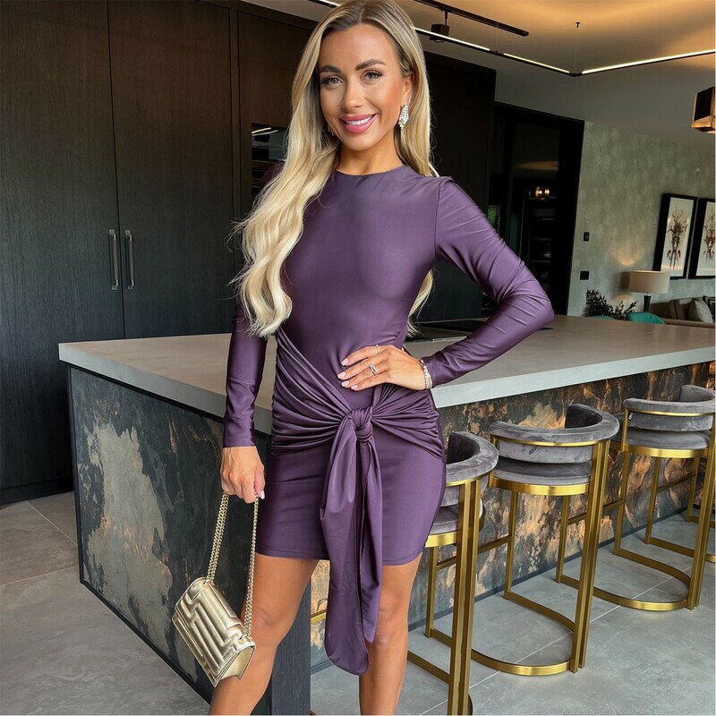 アックスパリ レディース トップス ワンピース ミニワンピース ミニ AX Paris Long Sleeve Sash Bodycon Mini Dress Plum プラム