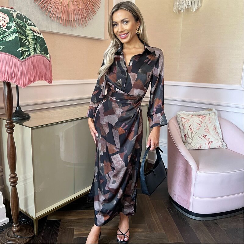 アックスパリ レディース トップス ワンピース ミディワンピース プリント ミディ シャツ AX Paris Abstract Print three quarterSleeve Shirt Midi Dress Multi マルチカラー