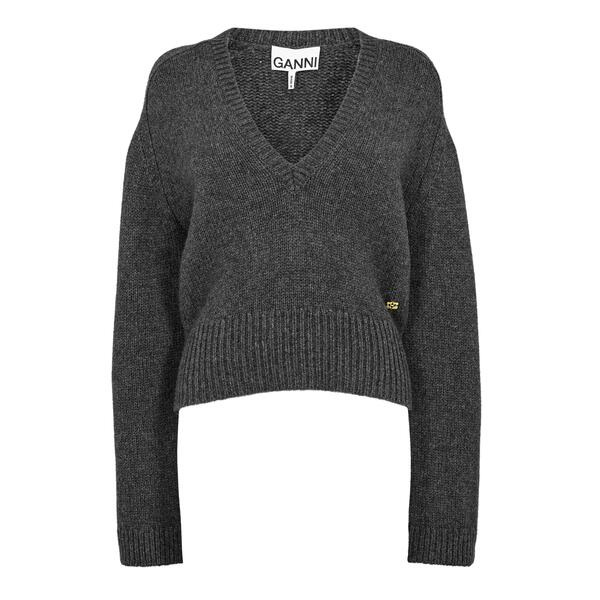 ���ˡ� ��ǥ����� �������� �˥åȡ��������� V�ͥå� ������ Ganni Women's Wool Yak V-Neck Jumper Phantom