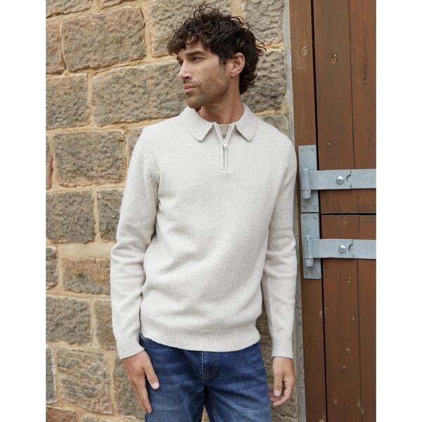スリードベア メンズ トップス ポロシャツ ニット Threadbare Men's Windermere Long Sleeve Zip Knitted Polo Shirt Ecru Marl エクリュ