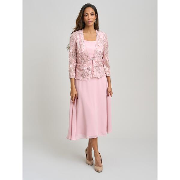 Gina Bacconi Women's Outerwear Jacket & Blouson Chiffon Midi Dress Midi Lace Gina Bacconi Patty Lace Jacket And Chiffon Midi Dress Blush