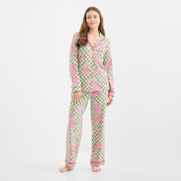 チェルシーピア レディース アンダーウェア ナイトウェア Chelsea Peers Women's Long Sleeve Pyjama Set Leopard Check アニマル