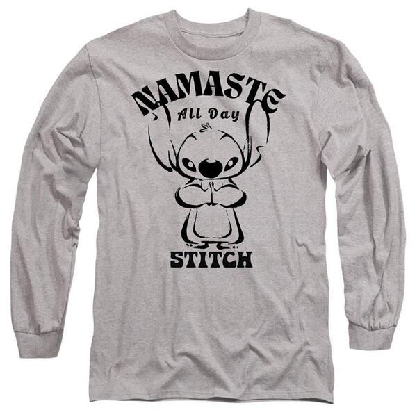 ディズニー メンズ トップス Tシャツ Disney Lilo Stitch Namaste All Day Long Sleeve T-Shirt A Light Grey グレー