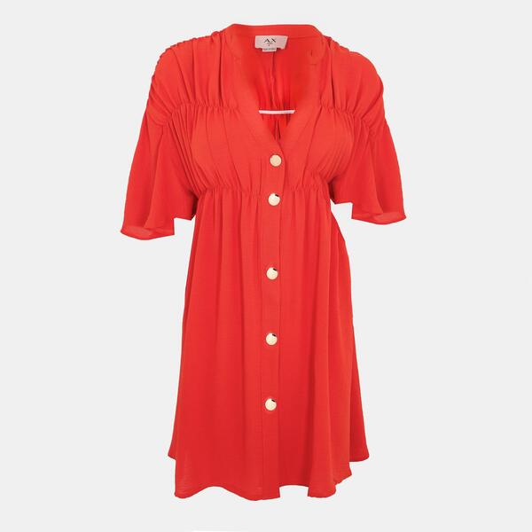 アックスパリ レディース トップス ワンピース ギャザー AX Paris Burnt Orange Button Up Ruchedetail Smock Dress Orange オレンジ