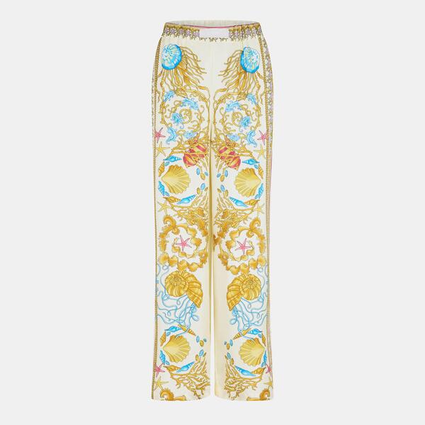 ヴェルサーチ レディース ボトムス カジュアルパンツ ワイドレッグ Versace Women's High-Rise Wide Leg Trousers Eggshell