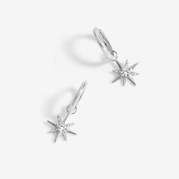 Simply Silver Women's Accessories Earrings - Sterling Silver 925 CZ Celestial Star Hoop Silver