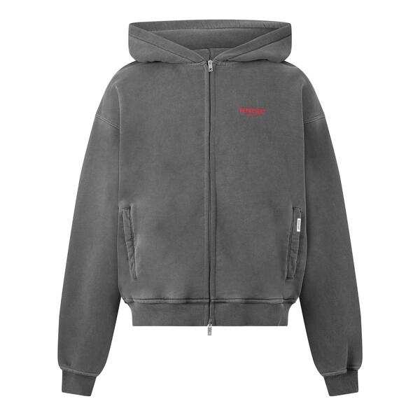リプレゼント メンズ アウター パーカー・スウェット ロゴ Represent Men's Rep Owners Club Zipped Hoodie Bold Logo Washed Blck/Red レッド