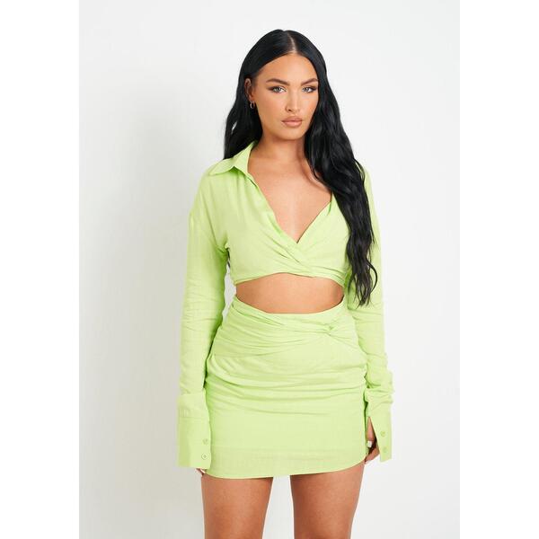 ミッシー エンパイア レディース ボトムスカート ミニ リネン Missy Empire Linen Waist Detail Mini Skirt Lime ライム