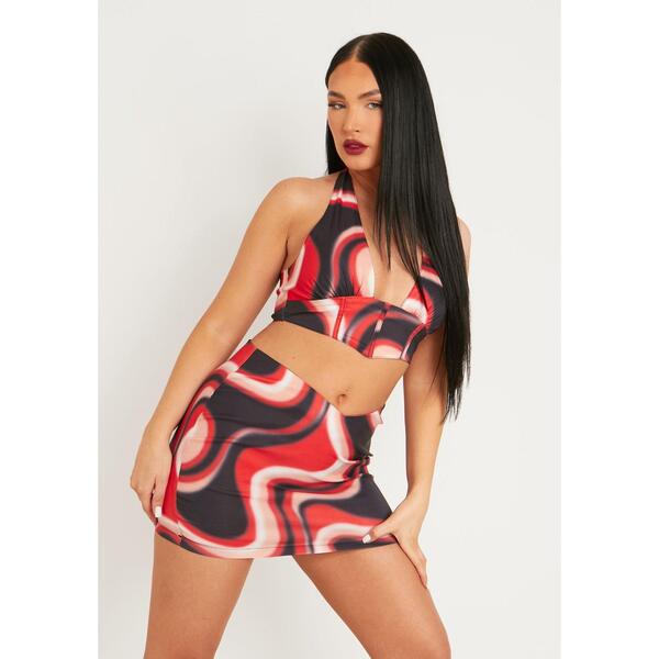 ミッシー エンパイア レディース トップス シャツ プリント Missy Empire Printed Bengaline Pointed Hem Crop Top Red レッド
