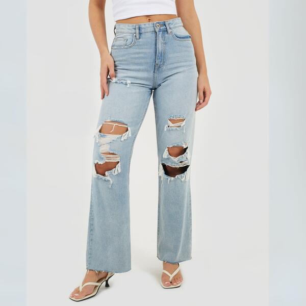 ブレーブソウル レディース ボトムス デニムパンツ ワイドレッグ Brave Soul Womens High Waisted Wide Leg Distresed Jean Pale Blue ブルー
