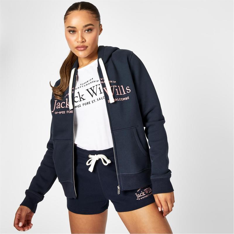 【送料無料】 ジャック ウィルス レディース パーカー・スウェット アウター Hunston Logo Zip Hoodie Navy 1