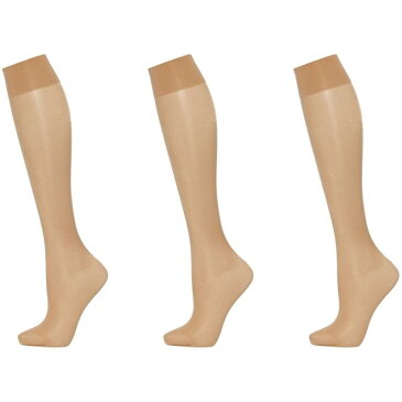 ウォルフォード レディース 靴下 アンダーウェア Satin touch 3 pair pack 20 denier knee high socks Sand