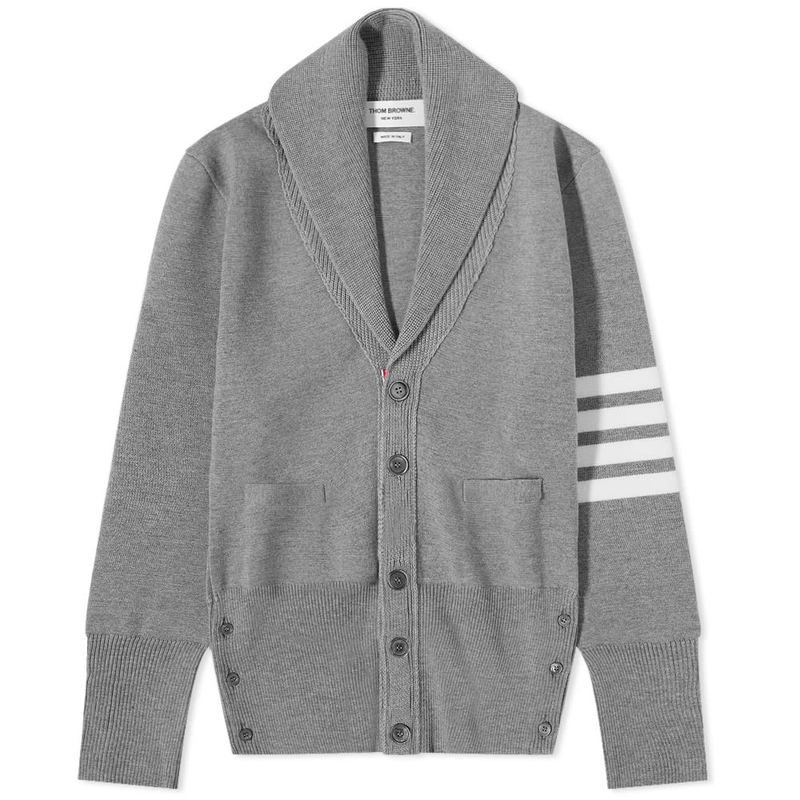 トムブラウン メンズ ニット・セーター アウター Thom Browne Engineered Stripe Shawl Collar Cardigan Light Grey