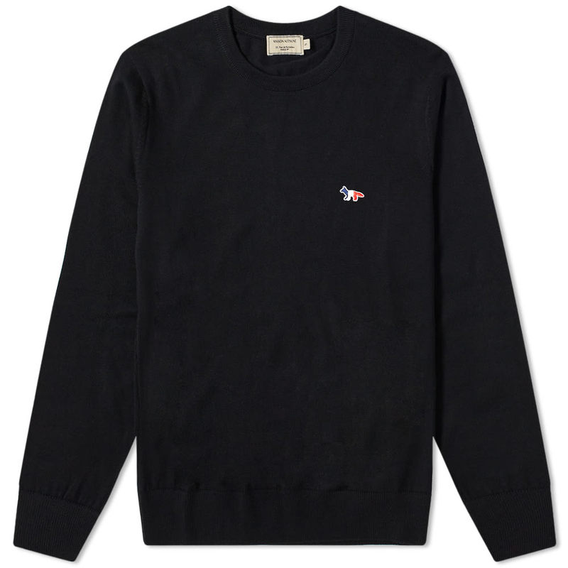 メゾンキツネ メンズ ニット・セーター アウター Maison Kitsune Tricolour Fox Patch Crew Knit Black