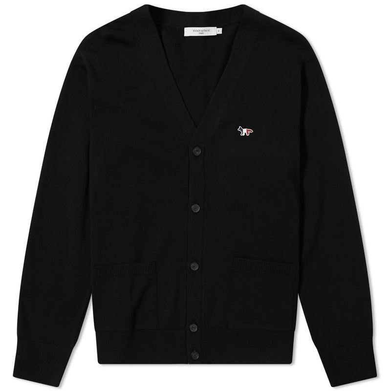 メゾンキツネ メンズ ニット・セーター アウター Maison Kitsune Tricolour Fox Patch Cardigan Black