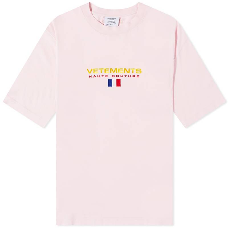 ヴェトモン メンズ Tシャツ トップス VETEMENTS Haute Couture Logo Tee Baby Pink