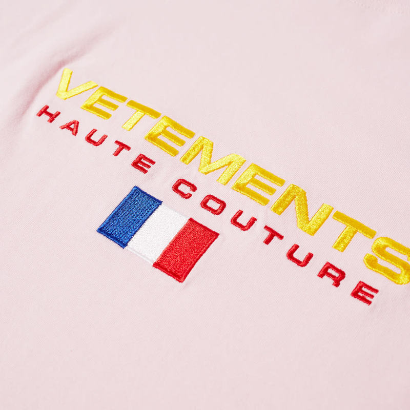 ヴェトモン メンズ Tシャツ トップス VETEMENTS Haute Couture Logo Tee Baby Pink