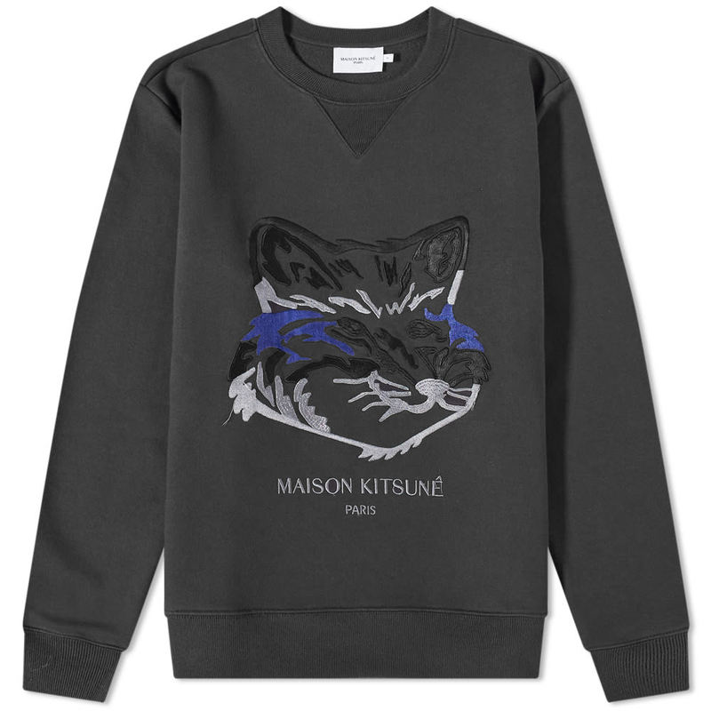 メゾンキツネ メンズ パーカー・スウェット アウター Maison Kitsune Big Fox Embroidery Regular Crew Sweat Anthracite