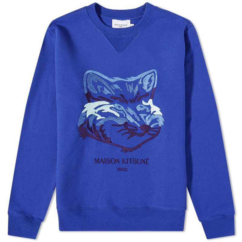 メゾンキツネ メンズ パーカー・スウェット アウター Maison Kitsune Big Fox Embroidery Regular Crew Sweat Royal Blue