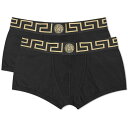 【送料無料】 ヴェルサーチ メンズ ボクサーパンツ アンダーウェア Versace Greek Logo Waistband Boxer Trunk - 2 Pack Black & Gold